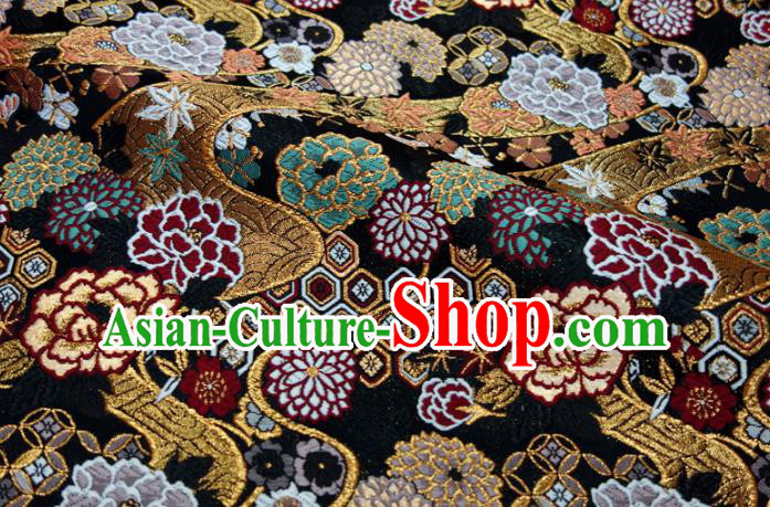 Asian Traditional Peony Chrysanthemum Pattern Design Brocade Japanese Kimono Fabric Nishijin Black Tapestry Satin Asian Traditional Peony Chrysanthemum Pattern Design Brocade Japanese Kimono Fabric Nishijin Black Tapestry Satin
