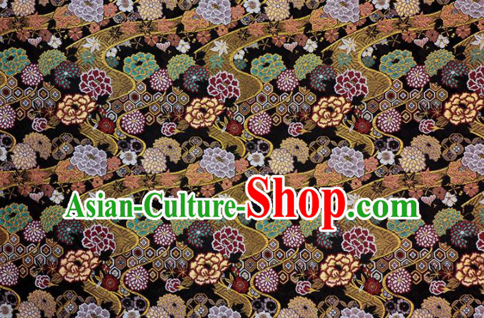 Asian Traditional Peony Chrysanthemum Pattern Design Brocade Japanese Kimono Fabric Nishijin Black Tapestry Satin Asian Traditional Peony Chrysanthemum Pattern Design Brocade Japanese Kimono Fabric Nishijin Black Tapestry Satin