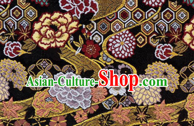 Asian Traditional Peony Chrysanthemum Pattern Design Brocade Japanese Kimono Fabric Nishijin Black Tapestry Satin Asian Traditional Peony Chrysanthemum Pattern Design Brocade Japanese Kimono Fabric Nishijin Black Tapestry Satin