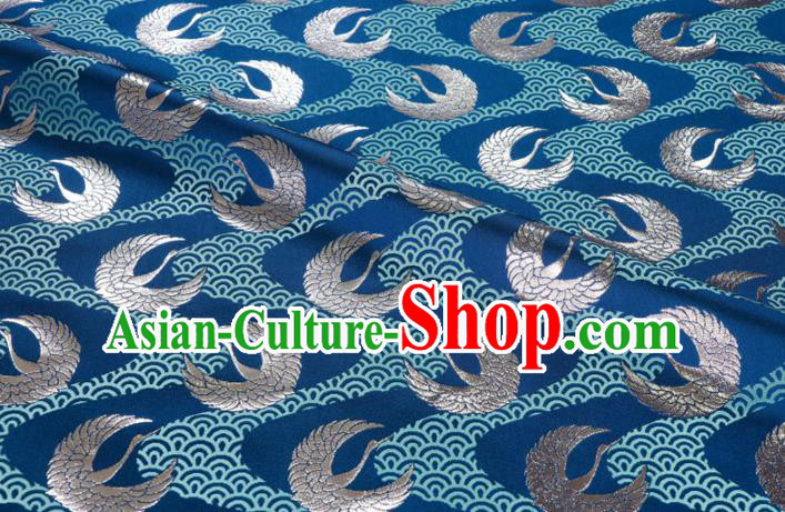 Asian Japanese Kimono Fabric Nishijin Tapestry Satin Traditional Crane Pattern Design Blue Brocade Asian Japanese Kimono Fabric Nishijin Tapestry Satin Traditional Crane Pattern Design Blue Brocade