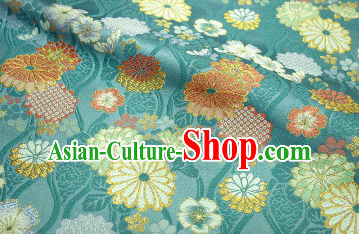 Japanese Traditional Chrysanthemum Pattern Design Brocade Asian Kimono Fabric Nishijin Blue Tapestry Satin Japanese Traditional Chrysanthemum Pattern Design Brocade Asian Kimono Fabric Nishijin Blue Tapestry Satin
