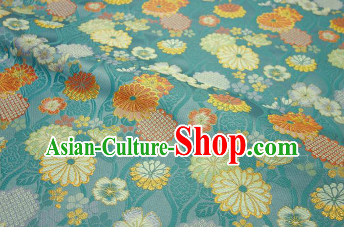 Japanese Traditional Chrysanthemum Pattern Design Brocade Asian Kimono Fabric Nishijin Blue Tapestry Satin Japanese Traditional Chrysanthemum Pattern Design Brocade Asian Kimono Fabric Nishijin Blue Tapestry Satin