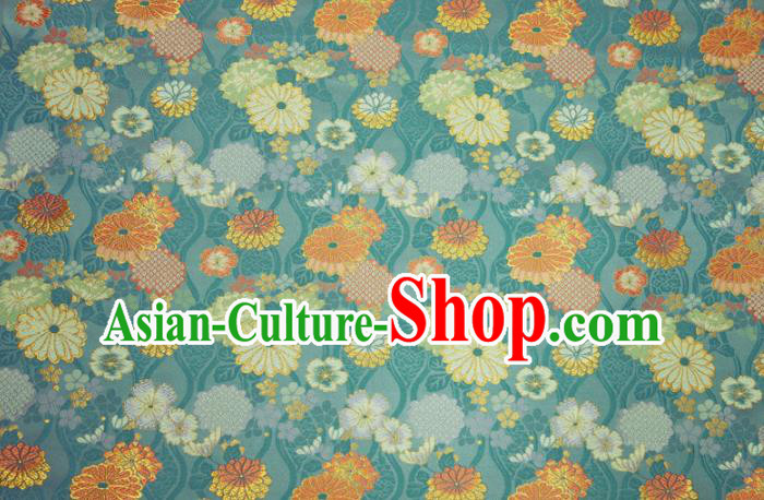 Japanese Traditional Chrysanthemum Pattern Design Brocade Asian Kimono Fabric Nishijin Blue Tapestry Satin Japanese Traditional Chrysanthemum Pattern Design Brocade Asian Kimono Fabric Nishijin Blue Tapestry Satin
