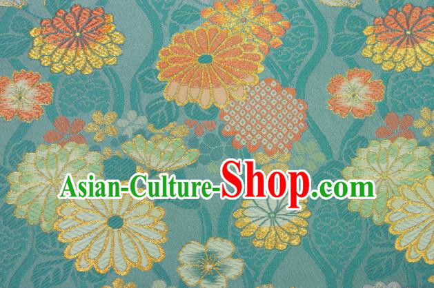Japanese Traditional Chrysanthemum Pattern Design Brocade Asian Kimono Fabric Nishijin Blue Tapestry Satin Japanese Traditional Chrysanthemum Pattern Design Brocade Asian Kimono Fabric Nishijin Blue Tapestry Satin
