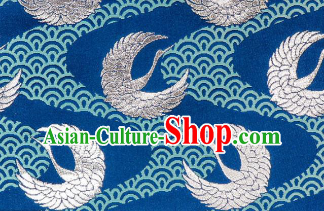 Asian Japanese Kimono Fabric Nishijin Tapestry Satin Traditional Crane Pattern Design Blue Brocade Asian Japanese Kimono Fabric Nishijin Tapestry Satin Traditional Crane Pattern Design Blue Brocade