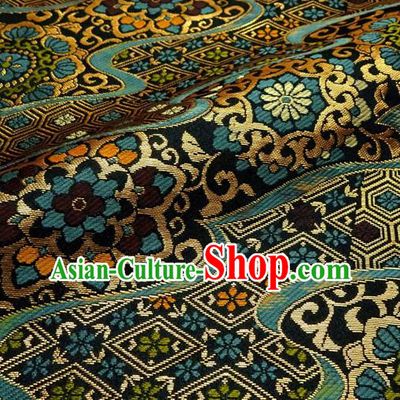 Japanese Traditional Pattern Design Black Brocade Nishijin Tapestry Satin Asian Kimono Fabric