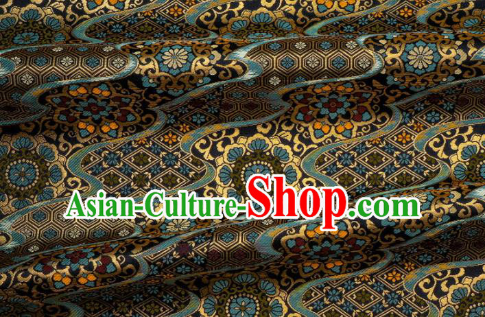 Japanese Traditional Pattern Design Black Brocade Nishijin Tapestry Satin Asian Kimono Fabric Japanese Traditional Pattern Design Black Brocade Nishijin Tapestry Satin Asian Kimono Fabric