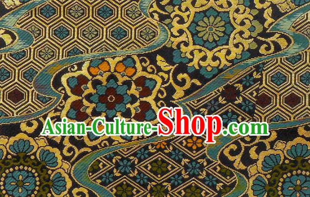 Japanese Traditional Pattern Design Black Brocade Nishijin Tapestry Satin Asian Kimono Fabric Japanese Traditional Pattern Design Black Brocade Nishijin Tapestry Satin Asian Kimono Fabric