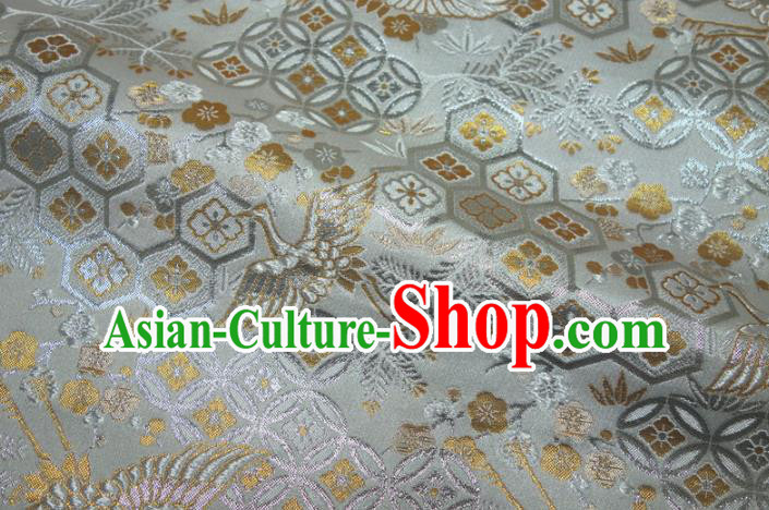 Japanese Traditional Cranes Pattern Design Brocade Nishijin Tapestry Satin Asian Kimono Grey Fabric Japanese Traditional Cranes Pattern Design Brocade Nishijin Tapestry Satin Asian Kimono Grey Fabric