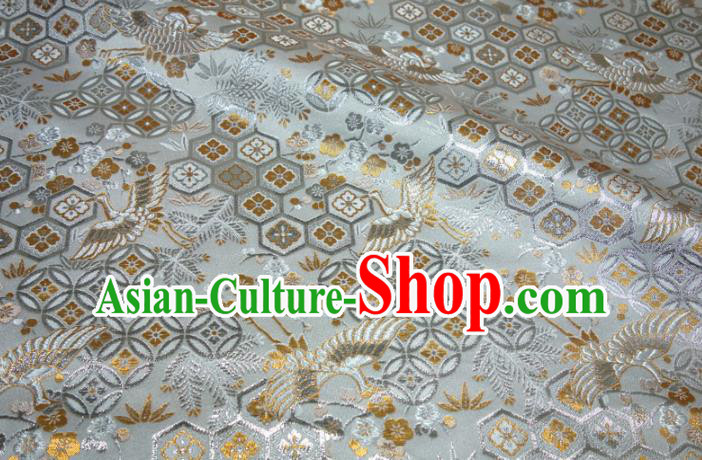 Japanese Traditional Cranes Pattern Design Brocade Nishijin Tapestry Satin Asian Kimono Grey Fabric Japanese Traditional Cranes Pattern Design Brocade Nishijin Tapestry Satin Asian Kimono Grey Fabric