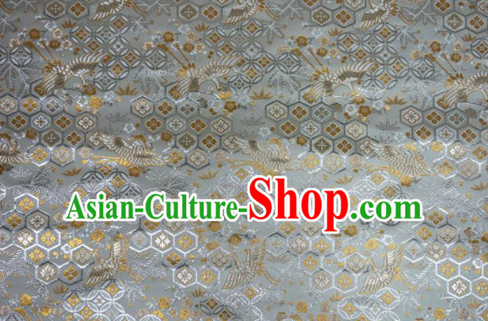 Japanese Traditional Cranes Pattern Design Brocade Nishijin Tapestry Satin Asian Kimono Grey Fabric Japanese Traditional Cranes Pattern Design Brocade Nishijin Tapestry Satin Asian Kimono Grey Fabric