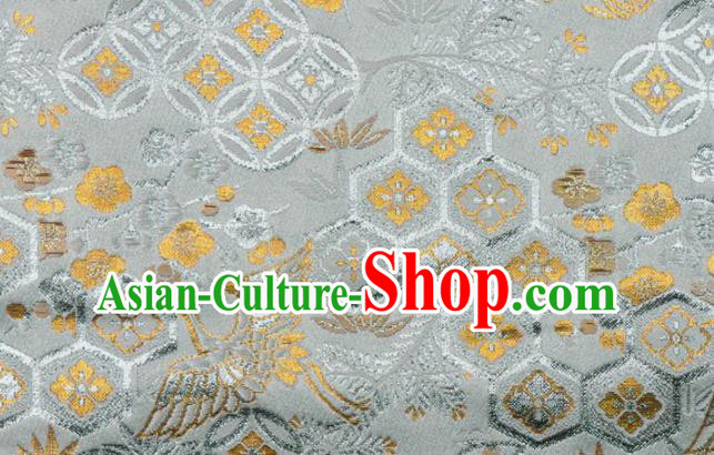 Japanese Traditional Cranes Pattern Design Brocade Nishijin Tapestry Satin Asian Kimono Grey Fabric Japanese Traditional Cranes Pattern Design Brocade Nishijin Tapestry Satin Asian Kimono Grey Fabric