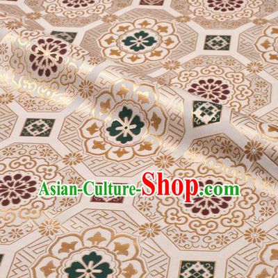 Japanese Nishijin Tapestry Satin Asian Kimono Beige Cloth Fabric Traditional Pattern Design Brocade