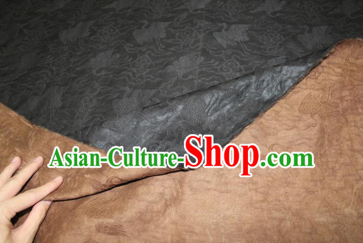 Chinese Classical Cloud Crane Pattern Silk Drapery Traditional Black Gambiered Guangdong Gauze Cheongsam Fabric