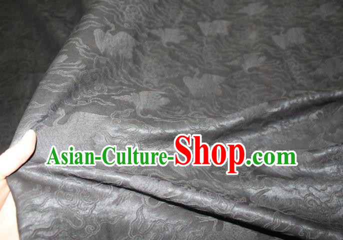 Chinese Classical Cloud Crane Pattern Silk Drapery Traditional Black Gambiered Guangdong Gauze Cheongsam Fabric