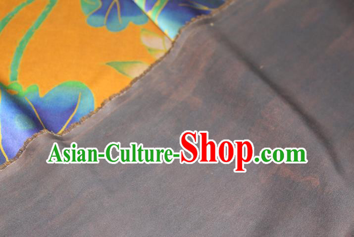 Chinese Classical Lotus Pattern Yellow Silk Drapery Traditional Gambiered Guangdong Gauze Cheongsam Satin Fabric Chinese Classical Lotus Pattern Yellow Silk Drapery Traditional Gambiered Guangdong Gauze Cheongsam Satin Fabric