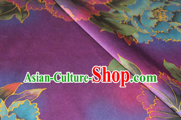 Chinese Classical Peony Pattern Silk Drapery Traditional Gambiered Guangdong Gauze Cheongsam Purple Satin Fabric Chinese Classical Peony Pattern Silk Drapery Traditional Gambiered Guangdong Gauze Cheongsam Purple Satin Fabric