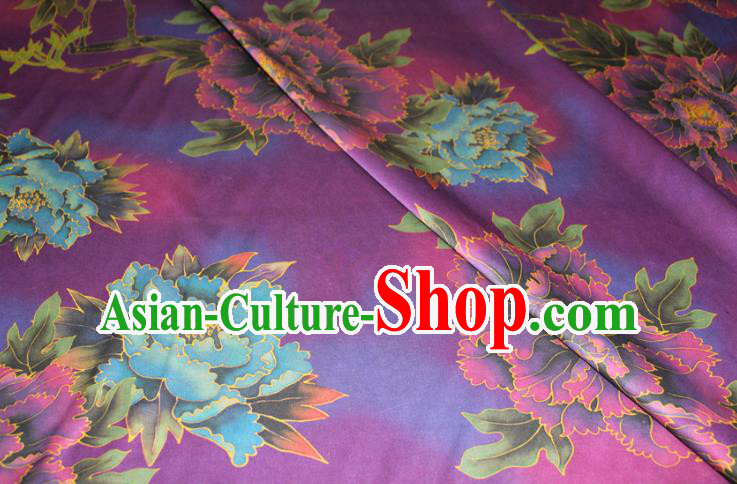 Chinese Classical Peony Pattern Silk Drapery Traditional Gambiered Guangdong Gauze Cheongsam Purple Satin Fabric Chinese Classical Peony Pattern Silk Drapery Traditional Gambiered Guangdong Gauze Cheongsam Purple Satin Fabric