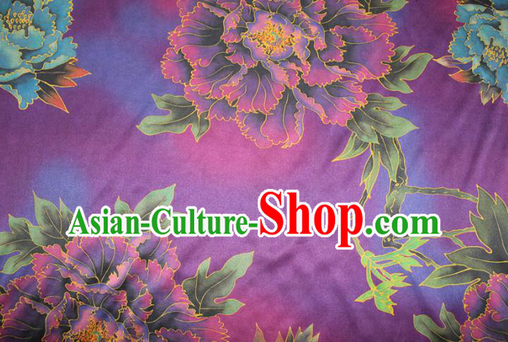 Chinese Classical Peony Pattern Silk Drapery Traditional Gambiered Guangdong Gauze Cheongsam Purple Satin Fabric Chinese Classical Peony Pattern Silk Drapery Traditional Gambiered Guangdong Gauze Cheongsam Purple Satin Fabric