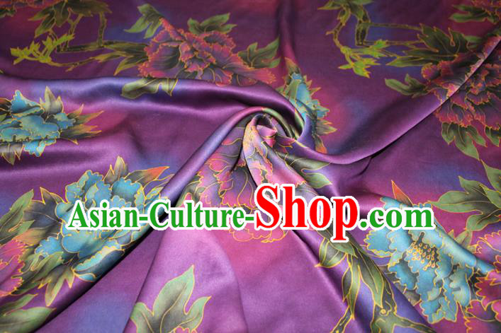 Chinese Classical Peony Pattern Silk Drapery Traditional Gambiered Guangdong Gauze Cheongsam Purple Satin Fabric Chinese Classical Peony Pattern Silk Drapery Traditional Gambiered Guangdong Gauze Cheongsam Purple Satin Fabric