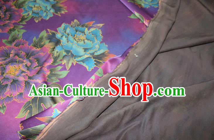 Chinese Classical Peony Pattern Silk Drapery Traditional Gambiered Guangdong Gauze Cheongsam Purple Satin Fabric Chinese Classical Peony Pattern Silk Drapery Traditional Gambiered Guangdong Gauze Cheongsam Purple Satin Fabric