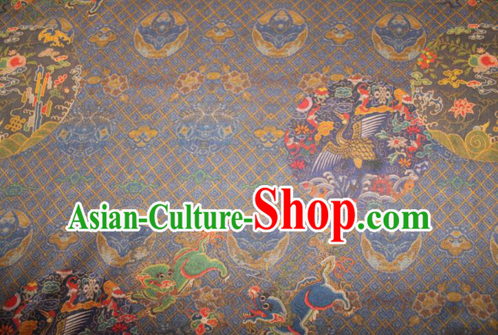 Chinese Classical Crane Pattern Silk Drapery Traditional Gambiered Guangdong Gauze Cheongsam Navy Satin Fabric Chinese Classical Crane Pattern Silk Drapery Traditional Gambiered Guangdong Gauze Cheongsam Navy Satin Fabric