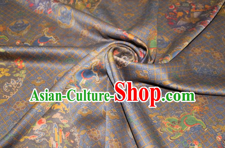 Chinese Classical Crane Pattern Silk Drapery Traditional Gambiered Guangdong Gauze Cheongsam Navy Satin Fabric Chinese Classical Crane Pattern Silk Drapery Traditional Gambiered Guangdong Gauze Cheongsam Navy Satin Fabric