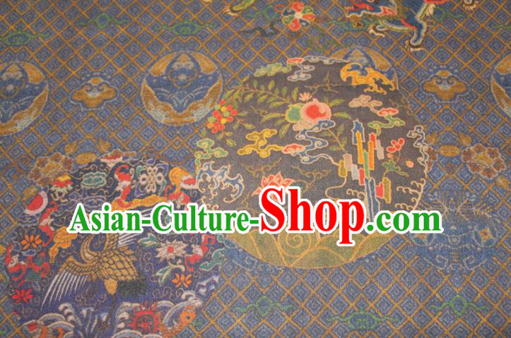 Chinese Classical Crane Pattern Silk Drapery Traditional Gambiered Guangdong Gauze Cheongsam Navy Satin Fabric Chinese Classical Crane Pattern Silk Drapery Traditional Gambiered Guangdong Gauze Cheongsam Navy Satin Fabric