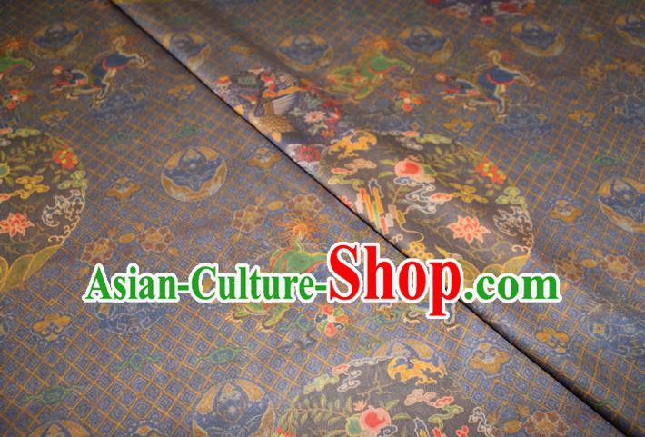 Chinese Classical Crane Pattern Silk Drapery Traditional Gambiered Guangdong Gauze Cheongsam Navy Satin Fabric Chinese Classical Crane Pattern Silk Drapery Traditional Gambiered Guangdong Gauze Cheongsam Navy Satin Fabric
