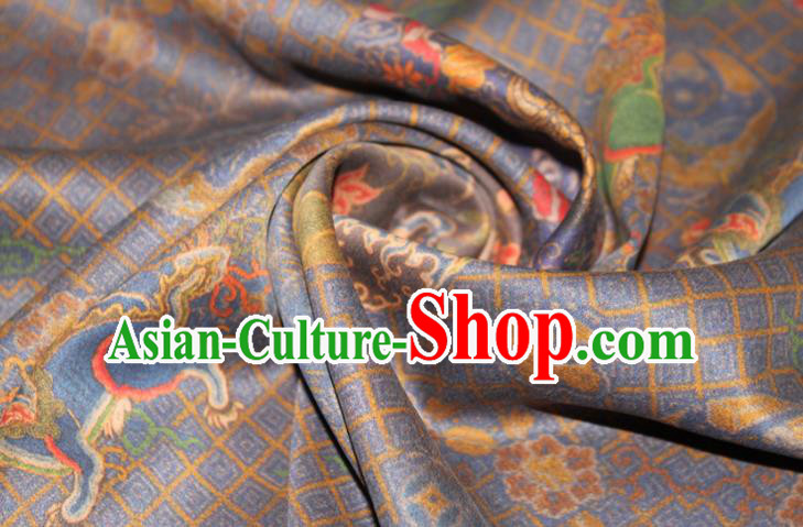 Chinese Classical Crane Pattern Silk Drapery Traditional Gambiered Guangdong Gauze Cheongsam Navy Satin Fabric Chinese Classical Crane Pattern Silk Drapery Traditional Gambiered Guangdong Gauze Cheongsam Navy Satin Fabric