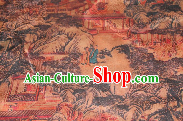 Chinese Classical Landscape Pattern Silk Drapery Traditional Gambiered Guangdong Gauze Cheongsam Ginger Satin Fabric Chinese Classical Landscape Pattern Silk Drapery Traditional Gambiered Guangdong Gauze Cheongsam Ginger Satin Fabric
