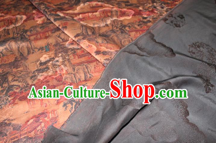 Chinese Classical Landscape Pattern Silk Drapery Traditional Gambiered Guangdong Gauze Cheongsam Ginger Satin Fabric Chinese Classical Landscape Pattern Silk Drapery Traditional Gambiered Guangdong Gauze Cheongsam Ginger Satin Fabric