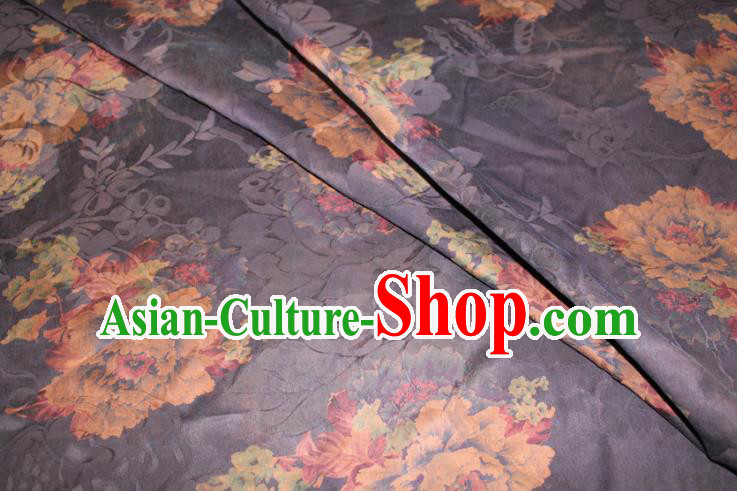 Chinese Classical Peony Pattern Silk Drapery Traditional Gambiered Guangdong Gauze Cheongsam Black Satin Fabric Chinese Classical Peony Pattern Silk Drapery Traditional Gambiered Guangdong Gauze Cheongsam Black Satin Fabric
