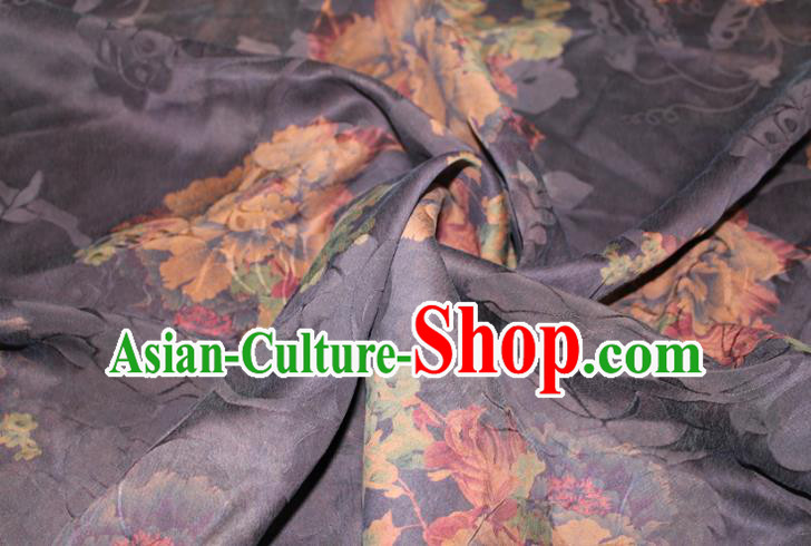Chinese Classical Peony Pattern Silk Drapery Traditional Gambiered Guangdong Gauze Cheongsam Black Satin Fabric Chinese Classical Peony Pattern Silk Drapery Traditional Gambiered Guangdong Gauze Cheongsam Black Satin Fabric