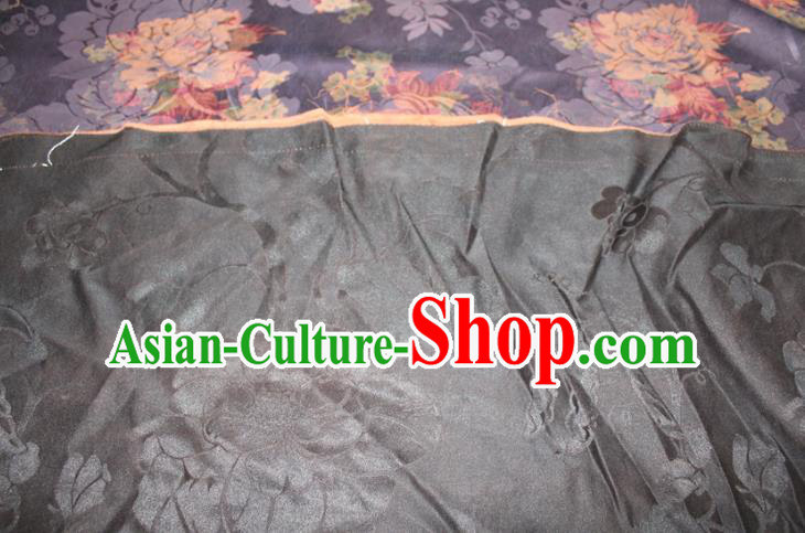 Chinese Classical Peony Pattern Silk Drapery Traditional Gambiered Guangdong Gauze Cheongsam Black Satin Fabric Chinese Classical Peony Pattern Silk Drapery Traditional Gambiered Guangdong Gauze Cheongsam Black Satin Fabric