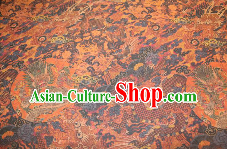 Chinese Classical Dragon Pattern Silk Drapery Traditional Gambiered Guangdong Gauze Cheongsam Yellow Satin Fabric Chinese Classical Dragon Pattern Silk Drapery Traditional Gambiered Guangdong Gauze Cheongsam Yellow Satin Fabric