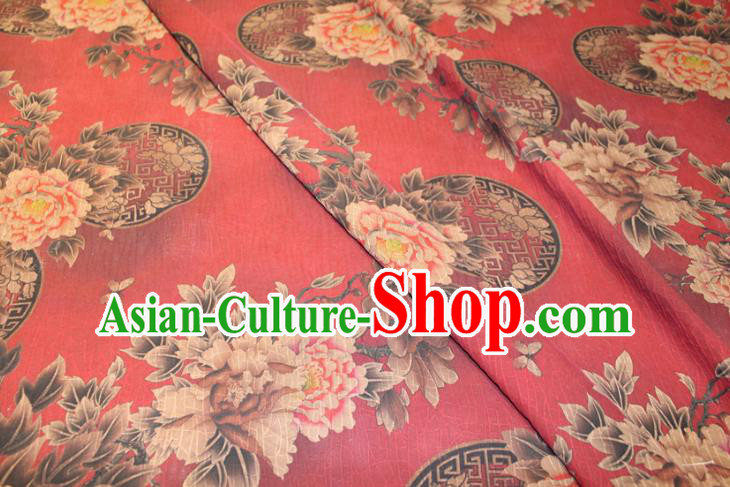 Chinese Classical Peony Pattern Silk Drapery Traditional Gambiered Guangdong Gauze Cheongsam Red Satin Fabric Chinese Classical Peony Pattern Silk Drapery Traditional Gambiered Guangdong Gauze Cheongsam Red Satin Fabric
