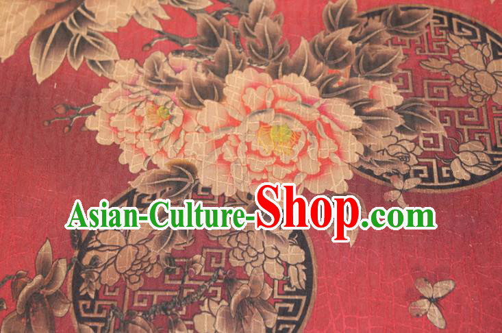 Chinese Classical Peony Pattern Silk Drapery Traditional Gambiered Guangdong Gauze Cheongsam Red Satin Fabric Chinese Classical Peony Pattern Silk Drapery Traditional Gambiered Guangdong Gauze Cheongsam Red Satin Fabric