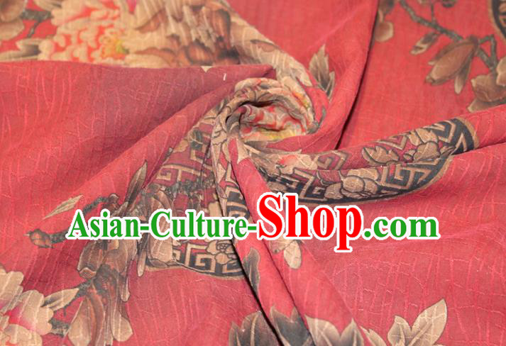 Chinese Classical Peony Pattern Silk Drapery Traditional Gambiered Guangdong Gauze Cheongsam Red Satin Fabric Chinese Classical Peony Pattern Silk Drapery Traditional Gambiered Guangdong Gauze Cheongsam Red Satin Fabric