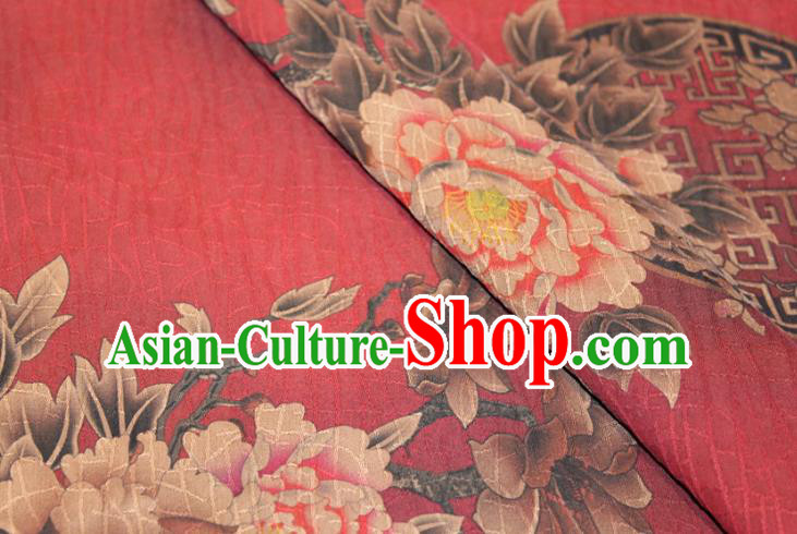 Chinese Classical Peony Pattern Silk Drapery Traditional Gambiered Guangdong Gauze Cheongsam Red Satin Fabric Chinese Classical Peony Pattern Silk Drapery Traditional Gambiered Guangdong Gauze Cheongsam Red Satin Fabric