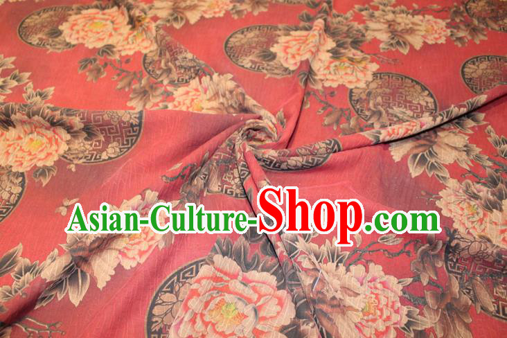 Chinese Classical Peony Pattern Silk Drapery Traditional Gambiered Guangdong Gauze Cheongsam Red Satin Fabric Chinese Classical Peony Pattern Silk Drapery Traditional Gambiered Guangdong Gauze Cheongsam Red Satin Fabric