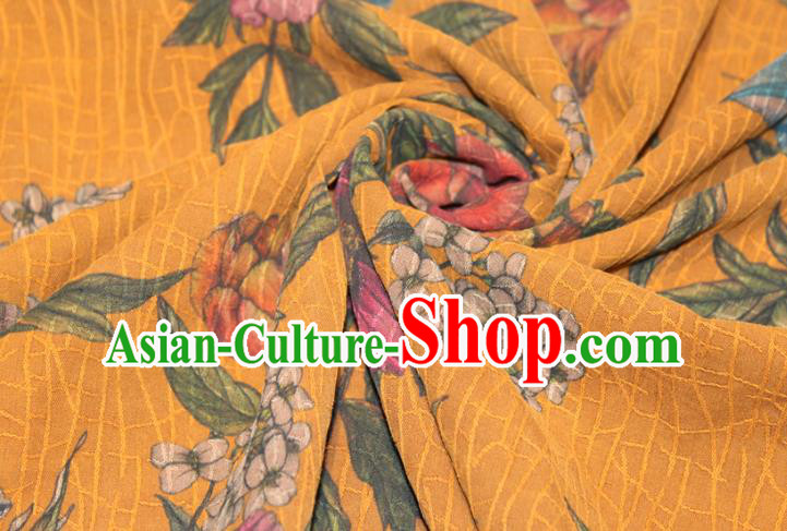 Chinese Classical Flowers Pattern Silk Drapery Traditional Gambiered Guangdong Gauze Cheongsam Yellow Satin Fabric Chinese Classical Flowers Pattern Silk Drapery Traditional Gambiered Guangdong Gauze Cheongsam Yellow Satin Fabric