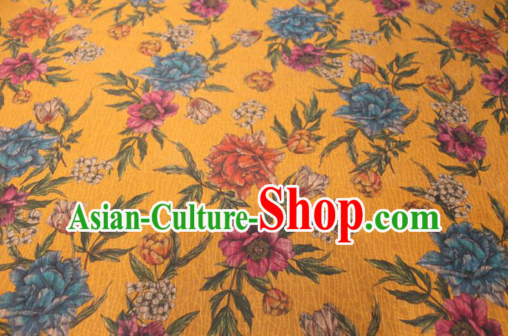 Chinese Classical Flowers Pattern Silk Drapery Traditional Gambiered Guangdong Gauze Cheongsam Yellow Satin Fabric Chinese Classical Flowers Pattern Silk Drapery Traditional Gambiered Guangdong Gauze Cheongsam Yellow Satin Fabric