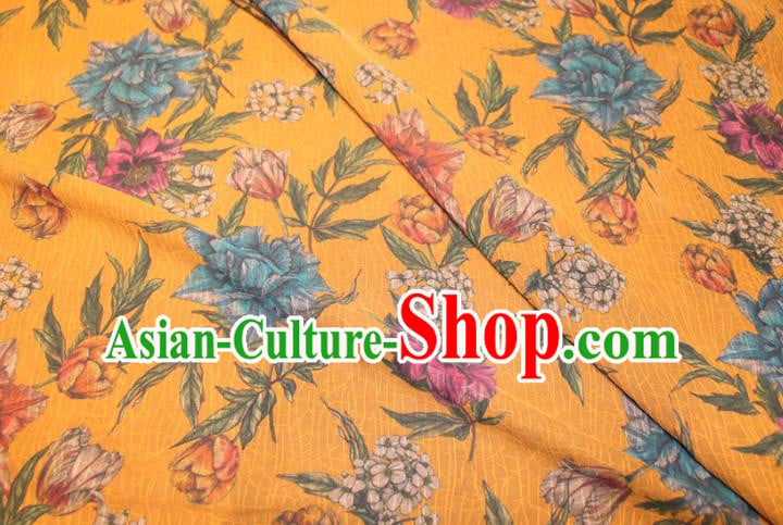 Chinese Classical Flowers Pattern Silk Drapery Traditional Gambiered Guangdong Gauze Cheongsam Yellow Satin Fabric Chinese Classical Flowers Pattern Silk Drapery Traditional Gambiered Guangdong Gauze Cheongsam Yellow Satin Fabric