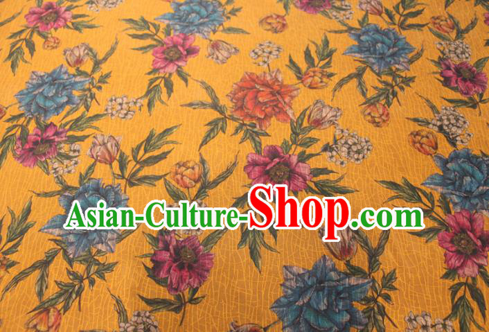 Chinese Classical Flowers Pattern Silk Drapery Traditional Gambiered Guangdong Gauze Cheongsam Yellow Satin Fabric Chinese Classical Flowers Pattern Silk Drapery Traditional Gambiered Guangdong Gauze Cheongsam Yellow Satin Fabric