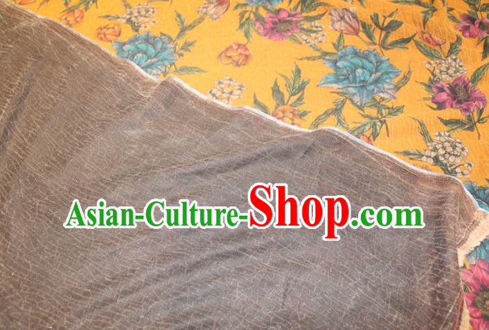 Chinese Classical Flowers Pattern Silk Drapery Traditional Gambiered Guangdong Gauze Cheongsam Yellow Satin Fabric Chinese Classical Flowers Pattern Silk Drapery Traditional Gambiered Guangdong Gauze Cheongsam Yellow Satin Fabric