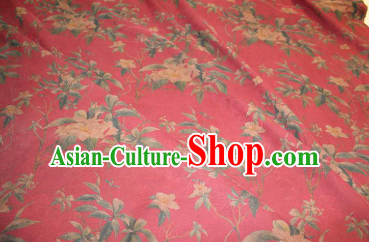 Chinese Classical Flowers Pattern Silk Drapery Traditional Gambiered Guangdong Gauze Cheongsam Red Satin Fabric Chinese Classical Flowers Pattern Silk Drapery Traditional Gambiered Guangdong Gauze Cheongsam Red Satin Fabric