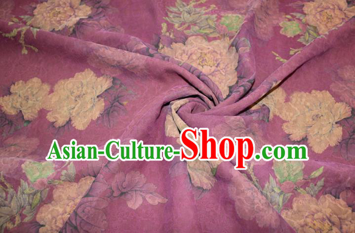 Chinese Classical Peony Pattern Silk Drapery Traditional Gambiered Guangdong Gauze Cheongsam Purple Satin Fabric Chinese Classical Peony Pattern Silk Drapery Traditional Gambiered Guangdong Gauze Cheongsam Purple Satin Fabric