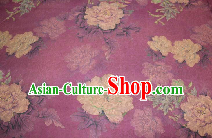 Chinese Classical Peony Pattern Silk Drapery Traditional Gambiered Guangdong Gauze Cheongsam Purple Satin Fabric Chinese Classical Peony Pattern Silk Drapery Traditional Gambiered Guangdong Gauze Cheongsam Purple Satin Fabric