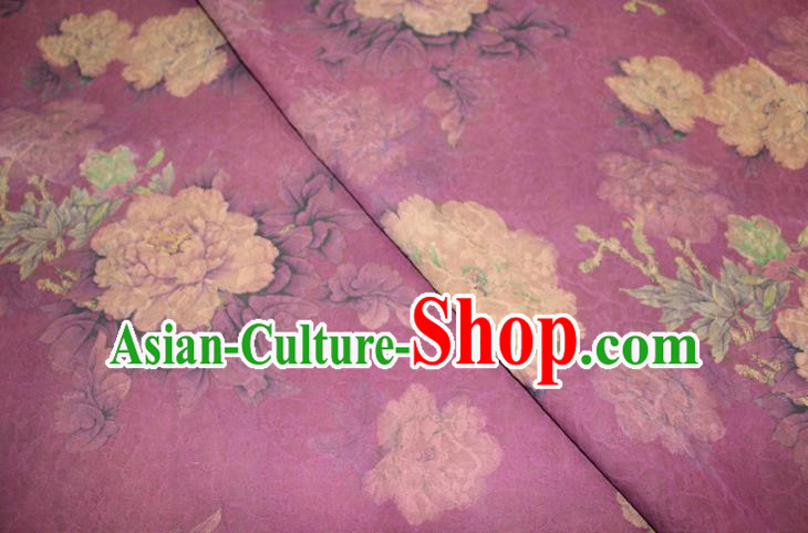 Chinese Classical Peony Pattern Silk Drapery Traditional Gambiered Guangdong Gauze Cheongsam Purple Satin Fabric Chinese Classical Peony Pattern Silk Drapery Traditional Gambiered Guangdong Gauze Cheongsam Purple Satin Fabric